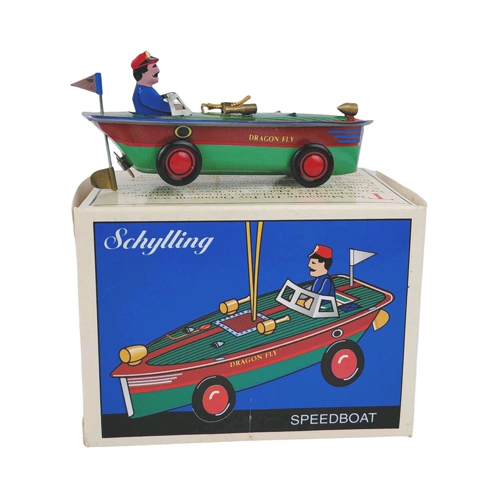 Schylling Tin Toy Speedboat Boat In Box Ornament